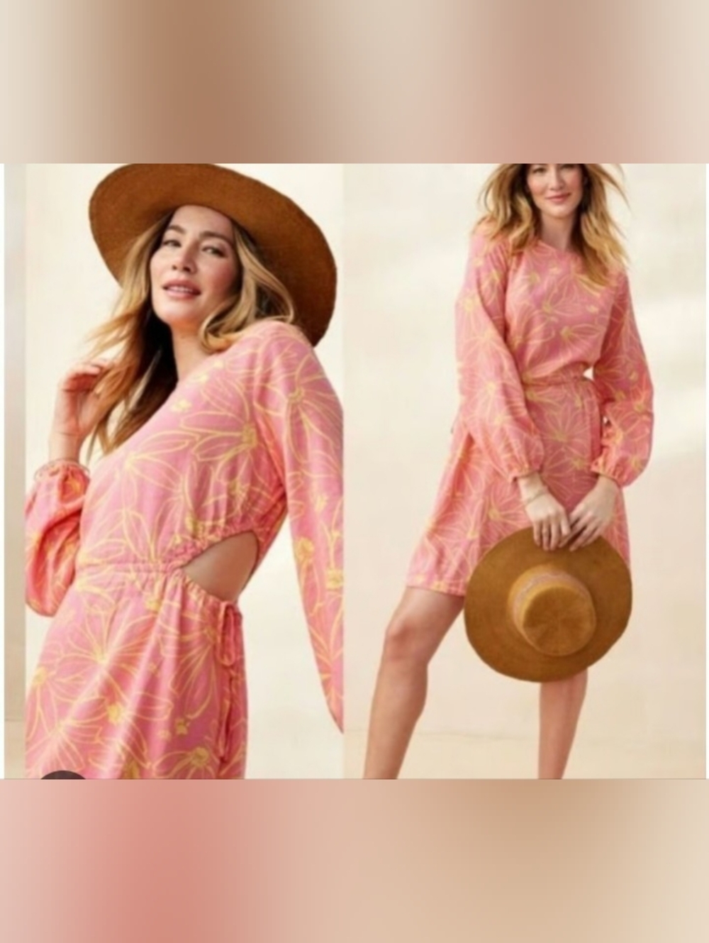 Universal Thread Womens Balloon Sleeve Mini Linen A-Line Dress Pink Floral Sz XS